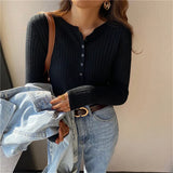 Women Sweaters Cute Button Up O-Neck Long Sleeve Pullovers Autumn Knitted Bottoming Shirts Korean Single Breasted Undercoat Tops LANFUBEISI