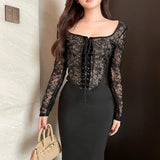 French Retro Spicy Girl Style Lace Up Dress, Feminine Temperament, Fashion Slim , Sexy Buttocks Wrapped Skirt LANFUBEISI