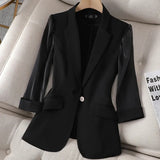 Thin Pink Suit Women's 2022 Spring and Summer New Korean Fashion Slim Three Quarter Sleeves Casual Jacket Lady Office Blazer LANFUBEISI