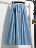 LANFUBEISI Autumn Plus Size Denim Skirt Women High Elastic Waist Blue Or Sky Blue Color Korean Fashion A Line Midi Jeans Skirts