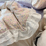 LANFUBEISI Romantic 100%Cotton Twin Bedding Elegant Pink Purple Floral Duvet Cover Set White Lace Ruffle 1.2/1.5/1.8m Bedskirt Pillowcases LANFUBEISI