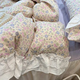 LANFUBEISI Romantic 100%Cotton Twin Bedding Elegant Pink Purple Floral Duvet Cover Set White Lace Ruffle 1.2/1.5/1.8m Bedskirt Pillowcases LANFUBEISI