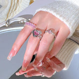 Y2K Pink Crystal Irregular Heart Ring Vintage Shiny Zircon Opal Love Open Ring for Women Kpop Punk Girl Party Jewelry Gifts 2023 LANFUBEISI