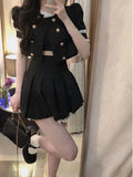 Black Gothic 2 Piece Dress Set Women Lace Elegant Crop Tops + Mini Skrits Summer Y2k Mini Dress Korean Fashion Suits Chic LANFUBEISI