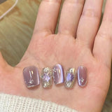 10Pcs Naked Cat Eye Press On Nails Laser Butterfly Decoration Fake Nails Short Full Cover False Nail Wearable Manicure Nail Tips LANFUBEISI