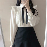 Hot Sales Women Cute Sweet Girls Preppy Style Tops Blouses Formal FLHJLWOC Office Lady Basic White Button Shirts LANFUBEISI