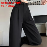 Seoulish Women's Suit Pants Summer Spring Elegant Elastic High Waist Solid Casual Work Wide Leg Trouses Pants Female New LANFUBEISI