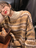 LANFUBEISI Winter Knitwear Pullover Sweaters For Women Top Blue Vintage Long Loose Autres Sweats Warm Korea Fashion Kawaii Jersey Jumper LANFUBEISI