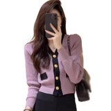 Women's Korean Version Sweater jacket V-neck Knitted Long Sleeved Cardigan Jacket LANFUBEISI