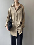 Button Up Satin Silk Shirt Vintage Blouse Spring Fashion Women Korean Tops Lady Long Sleeves Loose Street Shirts Blusas LANFUBEISI