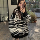 Oversized Sweater Women Autumn Vintage Streetwear Striped Loose Long Sleeve Pullover Harajuku All Match Casual Midi Jumpers LANFUBEISI