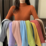 Jocoo Jolee 2023 Autumn Basic Bottoming Sweater Top Women Ribbed Soft Mock Neck Elastic Pullover Warm Solid Color Slim Jumper LANFUBEISI