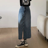 Women's Denim Wrap Skirts Retro High Waisted Split A-line Denim Skirt Autumn Fashion Straight Skirt Female LANFUBEISI