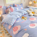 LANFUBEISI Kawaii Bedding Set Kids Adult Flat Sheet Duvet Cover Pillowcase Single Double Full Size Bed Linen Floral Cherry Home Textile LANFUBEISI