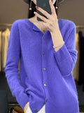 New Fashion Autumn 100% Pure Merino Wool Womens O-neck Cardigan Cashmere Sweater 2023 Female Clothing Grace Knitwear Korean Tops LANFUBEISI