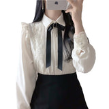 Hot Sales Women Cute Sweet Girls Preppy Style Tops Blouses Formal FLHJLWOC Office Lady Basic White Button Shirts LANFUBEISI