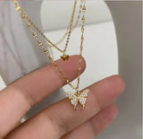 Y2K Crystal Butterfly Pendant Necklace Women Light Luxury Egirl Punk Heart Grunge Clavicle Chain Fashion Jewelry Party Gift 2023 LANFUBEISI