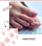 Summer French Toe Nails Set Press On Short Square Acrylic Nail Kits Wearable False Nails Nude Color Fashion Fake Feet Nail Tips LANFUBEISI