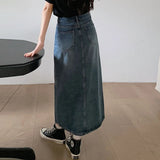 Women's Denim Wrap Skirts Retro High Waisted Split A-line Denim Skirt Autumn Fashion Straight Skirt Female LANFUBEISI