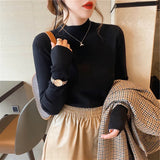 Autumn Winter Women Mock neck Sweaters Pullover Tops Knitwear Fashion Female Long Sleeve Skinny Elastic Casual Knitted Shirts LANFUBEISI