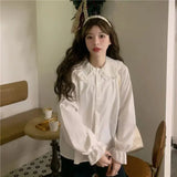 Vintage Women White Shirt Preppy Style Fashion Elegant Female Long Sleeve Blouse Y2K Sweet Kawaii All Match Shirts LANFUBEISI