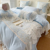 LANFUBEISI Korean Princess Bedding Set Lace Bow  Beauty Solid Color Lace Ruffle Quilt Cover Luxury Girls Wedding Home Textiles Duver Cover LANFUBEISI