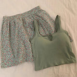 Floral Elastic Waist Pajama Vest With Padded Chest Pajama Pants Home Pants Summer Set For Women LANFUBEISI