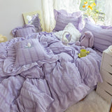 LANFUBEISI White Ruffled Seersucker Duvet Cover Set 3/4pcs Soft Princess Girls Bedding Set With Bed Sheet Pillowcases Wedding Home Textiles LANFUBEISI