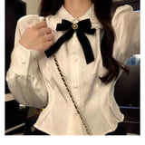 LANFUBEISI White Shirts Woman Kawaii Lace Lolita Blouses Sweet Tunics Fairycore Peter Pan Coller Crop Long Sleeve Tops Preppy Korean