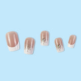 Fake Fingernails Full Cover Press On Nails 24Pcs Short Square False Nails With Jelly Adhesive Glitter Gradient Design Detachable LANFUBEISI