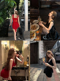 LANFUBEISI Vintage Red Y2k Mini Dress Women Casual Sexy Bodycon Dress Even Party Female Design Beach Style Elegant Clothing Outwear Korean