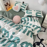 LANFUBEISI Korean Style Black Letter Bedding Set Bed Flat Sheet Pillowcase Fashion Duvet Cover Set Kid Adult Queen Full Twin Size Bed Cover LANFUBEISI