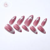 10Pcs Handmade Nail Set French Cat Eyes Red Nails Long Press on Nails Almond Reusable Acrylic Fake Nails with Glue Stick-on LANFUBEISI