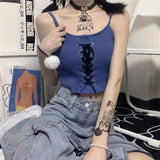 Y2k Women's Tops Backless Crop Top Sleeveless Kawaii Cute White Knitted Camis Tank Top Summer Cropped Vest Female 2000s Clothing LANFUBEISI