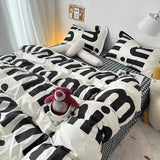 LANFUBEISI Korean Style Black Letter Bedding Set Bed Flat Sheet Pillowcase Fashion Duvet Cover Set Kid Adult Queen Full Twin Size Bed Cover LANFUBEISI