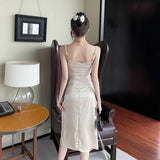 Fashion Slim Backless Sexy Dress Spaghetti Strap Long Dress Woman Spring and Winter New Solid White Dresses for Women Classy LANFUBEISI