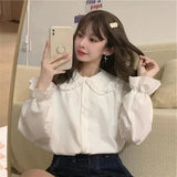 Vintage Women White Shirt Preppy Style Fashion Elegant Female Long Sleeve Blouse Y2K Sweet Kawaii All Match Shirts LANFUBEISI