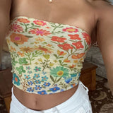 Summer Boho Bandeau Vest Cute Hiking Outfits Preppy Style Fitness Girl Strapless Tube Tops Graphic Print Off Shoulder Crop Tops LANFUBEISI