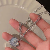 Y2K Retro Kpop Silver Color Pendant Necklaces For Women Gothic Zircon Heart Cross Tassel Necklace Punk Clavicle Choker Jewelry LANFUBEISI