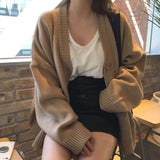 2023 Autumn Women's Sweater Fashion V-neck Vintage Knitted Cardigan Korean Loose Solid Sweaters Female LANFUBEISI