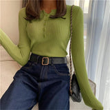 Women Sweaters Cute Button Up O-Neck Long Sleeve Pullovers Autumn Knitted Bottoming Shirts Korean Single Breasted Undercoat Tops LANFUBEISI