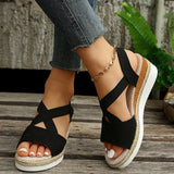 LANFUBEISI Summer Wedge Sandals for Women Non-Slip Platform Gladiator Shoes Woman Flock Cross Strap Sandalias De Mujer Plus Size 43 LANFUBEISI