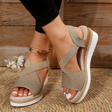 LANFUBEISI Summer Wedge Sandals for Women Non-Slip Platform Gladiator Shoes Woman Flock Cross Strap Sandalias De Mujer Plus Size 43 LANFUBEISI