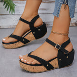 LANFUBEISI Clip Toe Wedges Rome Sandals Women Summer Ankle Buckle Platform Sandalias Mujer Pu Leather Chunky Platform Gladiator Shoes LANFUBEISI