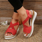 LANFUBEISI Summer Wedge Sandals for Women Non-Slip Platform Gladiator Shoes Woman Flock Cross Strap Sandalias De Mujer Plus Size 43 LANFUBEISI