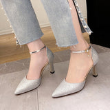 LANFUBEISI New Bling High Heels Pumps Women Fashion Gold Silver Wedding Party Shoes Woman Summer Pionted Toe Thin Heels Pumps LANFUBEISI