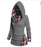 LANFUBEISI  Casual Women Hoodie Pullovers Long Sleeve Twisted Cable Knit Tops Plaid Print Hooded Sweater For Female Spring Winter LANFUBEISI