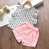 LANFUBEISI Baby Girl Clothes  Summer Girls Clothing sets 2022 Children's leaf Dots Design Girl Sleeveless shirt +Short Pant Fashion Style New Arrival LANFUBEISI