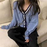 LANFUBEISI Slim sweater Autumn Korean version 2020 new loose short short small color matching V-neck lazy long-sleeved sweater coat women LANFUBEISI