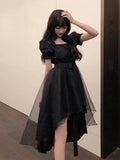 LANFUBEISI Harajuku Y2k Cyber Alt Dress E Girl Ruffle Hepburn Kawaii Ropa Fairycore Irregular Black Gothic Dresses Emo Mini Lolita Vestidos LANFUBEISI